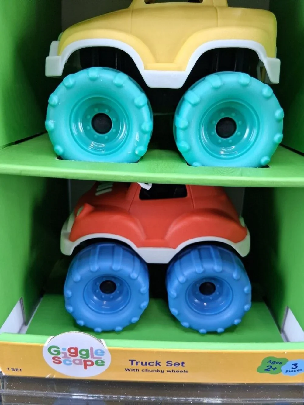 Gigglescape 3-Piece Toy Truck Set Chunky Wheels Ages 2+ Durable